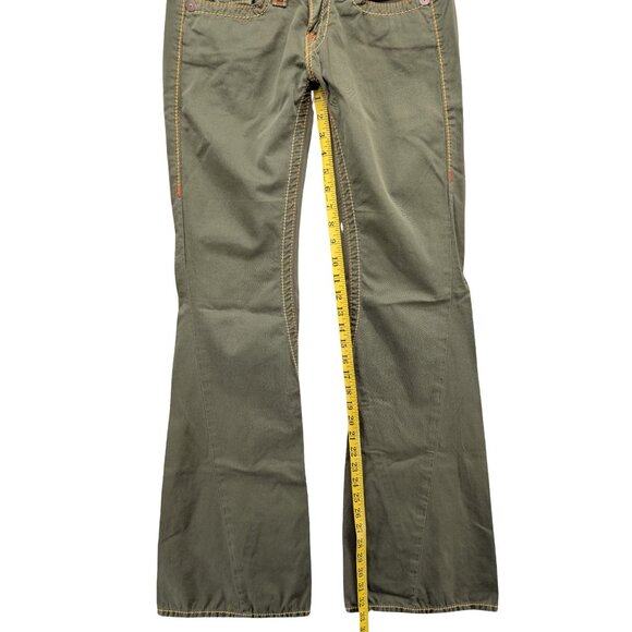 Vtg True Religion Joey Big T Jeans Womens Green Flare Low Rise Cotton Y2K Sz 27 - Picture 9 of 10